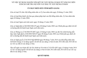 Quyết định 30/2014/QĐ-UBND dùng vốn kết dư xây dựng cơ bản 2012 đến 2013 trả nợ vay xây dựng cơ bản Kiên Giang