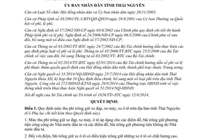 Quyết định 34/2014/QĐ-UBND thu nộp quản lý sử dụng phí trông giữ xe đạp xe máy xe ô tô Thái Nguyên