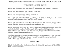 Quyết định 900/QĐ-UBND 2014 giá tính thuế tài nguyên trên địa bàn tỉnh Hà Nam