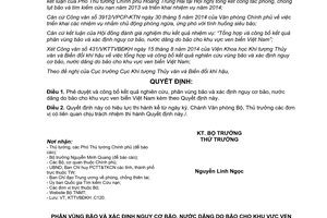 Quyết định 1857/QĐ-BTNMT 2014 phân vùng bão xác định nguy cơ bão nước dâng do bão