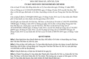 Quyết định 4360/QĐ-UBND 2014 Quy chế tổ chức hoạt động Trung tâm Văn hóa Thể thao Hồ Chí Minh