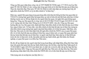 Công văn 9741/TCHQ-TXNK 2014 vướng mắc xử lý tiền thuế đã nộp tờ khai hủy