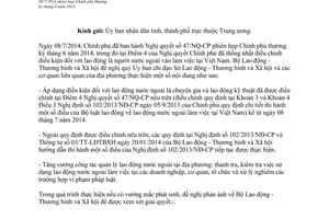 Công văn 2779/LĐTBXH-VL điều kiện điều chỉnh lao động nước ngoài Việt Nam 47/NQ-CP 2014