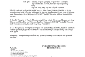 Công văn 5866/VPCP-KGVX 2014 triển khai 36-NQ/TW phát triển công nghệ thông tin