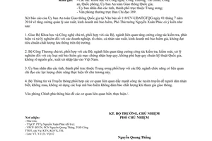 Công văn 5919/VPCP-V.I 2014 quản lý sản xuất Kinh doanh mũ bảo hiểm