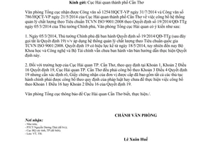 Công văn 143/VP-TH 2014 quản lý chất lượng phù hợp Tiêu chuẩn quốc gia TCVN ISO 9001:2008