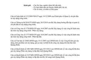 Công văn 1218/SXD-KTXD năm 2014 điều chỉnh đơn giá xây dựng công trình Quảng Bình