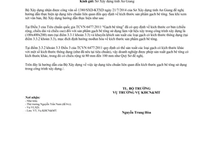 Công văn 404/BXD-KHCN 2014 hướng dẫn áp dụng TCVN 6477:2011 liên quan đến kích thước gạch bê tông