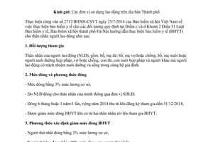 Công văn 2262/BHXH-PT 2014 thu bảo hiểm y tế cho thân nhân người lao động Hà Nội