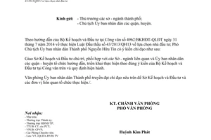 Công văn 6984/VP-QLDA 2014 thực hiện Luật Đấu thầu về lựa chọn nhà đầu tư thành phố Hồ Chí Minh