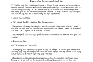 Công văn 12079/BTC-TCHQ 2014 chia tách đóng gói hàng hóa vận chuyển chung container ngoài CFS