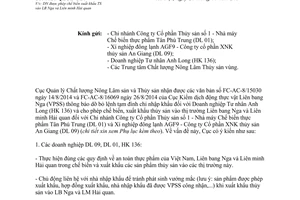 Công văn 1626/QLCL-CL1 2014 Doanh nghiệp được phép chế biến xuất khẩu thủy sản Liên bang Nga Liên minh Hải quan