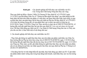 Công văn 1613/QLCL-CL1 2014 ghi nhận phương pháp khai thác thủy sản Hội đồng Châu Âu