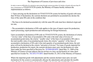 Official Dispatch No.11802/BTC-TCHQ dated 2014 Handling problems on customs declaration with more than 50 lines