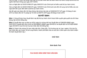 Quyết định 2734/QĐ-UBND năm 2014 Bộ thủ tục hành chính thuộc thẩm quyền Sở Giao thông Vận tải Đồng Nai