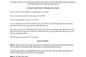 Quyết định 340/QĐ-UBND năm 2014 quản lý nguồn thu tiền cấp quyền khai thác khoáng sản Quảng Ngãi