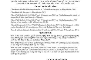 Quyết định 59/2014/QĐ-UBND chi bồi thường hỗ trợ tái định cư Nhà nước thu hồi đất Thừa Thiên Huế