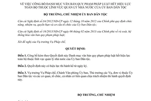 Quyết định 336/QĐ-UBDT 2014 Danh mục văn bản quy phạm hết hiệu lực quản lý nhà nước Ủy ban Dân tộc