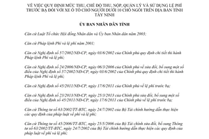 Quyết định 27/2014/QĐ-UBND lệ phí trước bạ xe ô tô dưới 10 chỗ ngồi Tây Ninh