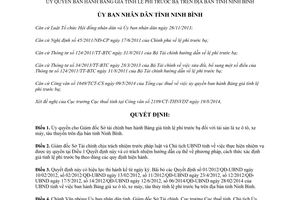 Quyết định 696/QĐ-UBND năm 2014 Bảng giá tính lệ phí trước bạ Ninh Bình