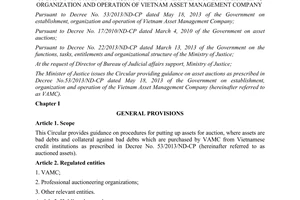 Circular No. 18/2014/TT-BTP guidance on asset auctions as prescribed in Decree No. 53/2013/ND-CP