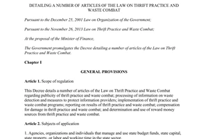 Decree No. 84/2014/ND-CP detailing a number of articles of The Law on thrift practice and waste combat