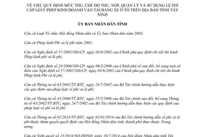 Quyết định 29/2014/QĐ-UBND mức thu nộp quản lý sử dụng lệ phí cấp giấy phép kinh doanh vận tải xe ô tô Tây Ninh