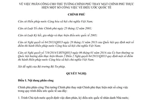 Nghị quyết 67/NQ-CP 2014 phân công Thủ tướng Chính phủ thực hiện công việc về điều ước quốc tế