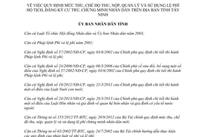 Quyết định 26/2014/QĐ-UBND lệ phí hộ tịch cư trú chứng minh nhân dân Tây Ninh