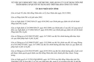 Quyết định 43/2014/QĐ-UBND mức thu chế độ thu nộp quản lý sử dụng phí thẩm định cấp quyền sử dụng đất Tây Ninh