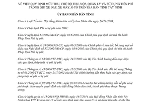 Quyết định 42/2014/QĐ-UBND mức thu chế độ thu nộp quản lý sử dụng phí trông giữ xe đạp xe máy ô tô Tây Ninh