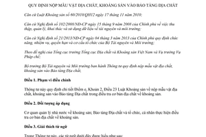 Thông tư 53/2014/TT-BTNMT nộp mẫu vật vào Bảo tàng Địa chất Bộ Tài nguyên Môi trường