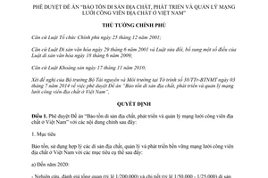 Quyết định 1590/QĐ-TTg 2014 Bảo tồn di sản địa chất phát triển quản lý công viên địa chất Việt Nam