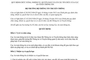 Quyết định 1281/QĐ-BTTTT 2014 chức năng nhiệm vụ quyền hạn cơ cấu Cục An toàn thông tin