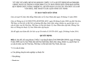 Quyết định 54/2014/QĐ-UBND sửa đổi chức năng nhiệm vụ quyền hạn cơ cấu tổ chức Sở văn hóa thể thao du lịch Tây Ninh