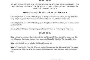 Quyết định 2854/QĐ-BVHTTDL 2014 công bố thủ tục hành chính sửa đổi bổ sung thể dục thể thao