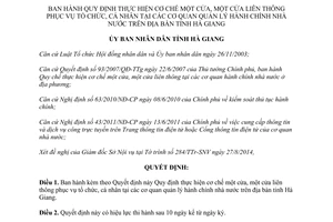 Quyết định 15/2014/QĐ-UBND thực hiện cơ chế một cửa một cửa liên thông Hà Giang