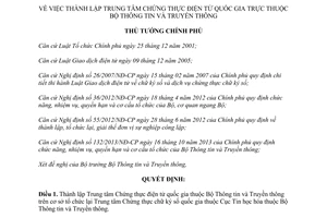 Quyết định 1592/QĐ-TTg 2014 thành lập Trung tâm Chứng thực điện tử quốc gia thuộc Bộ Thông tin Truyền thông