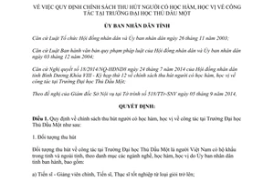 Quyết định 33/2014/QĐ-UBND thu hút người có học hàm học vị về công tác Đại học Thủ Dầu Một Bình Dương