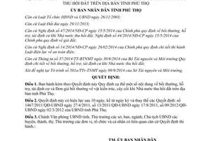 Quyết định 12/2014/QĐ-UBND bồi thường hỗ trợ tái định cư vật kiến trúc cây cối thu hồi đất Phú Thọ