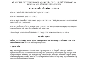 Quyết định 3020/QĐ-UBND năm 2014 Quy hoạch Văn thư Lưu trữ Long An đến năm 2020 tầm nhìn 2030
