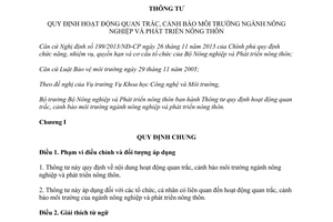 Thông tư 32/2014/TT-BNNPTNT hoạt động quan trắc cảnh báo môi trường nông nghiệp