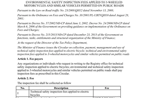 Circular No. 132/2014/TT-BTC fees electric bicycle 3-wheeled motorcycles and similar vehicles