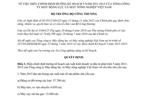 Quyết định 8075/QĐ-BCT 2014 điều chỉnh kế hoạch 2011-2015 tổng công ty Máy động lực Máy nông nghiệp
