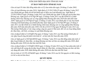 Quyết định 948/QĐ-UBND 2014 Quy hoạch thăm dò khai thác sử dụng khoáng sản 2020 2030 Hà Nam