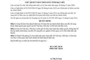 Quyết định 1451/QĐ-UBND 2014 công bố thủ tục hành chính sửa đổi bổ sung Sở Văn hóa Thể thao Bạc Liêu
