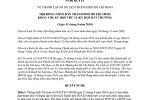 Nghị quyết 10/NQ-HĐND năm 2014 thành lập Sở Du lịch Thành phố Hồ Chí Minh