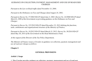 Circular No. 133/2014/TT-BTC guidance on collection payment management and use of road user charges