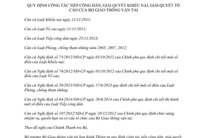 Thông tư 39/2014/TT-BGTVT tiếp công dân giải quyết khiếu nại tố cáo