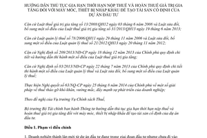 Thông tư 134/2014/TT-BTC hướng dẫn gia hạn thời hạn nộp thuế hoàn thuế giá trị gia tăng máy móc